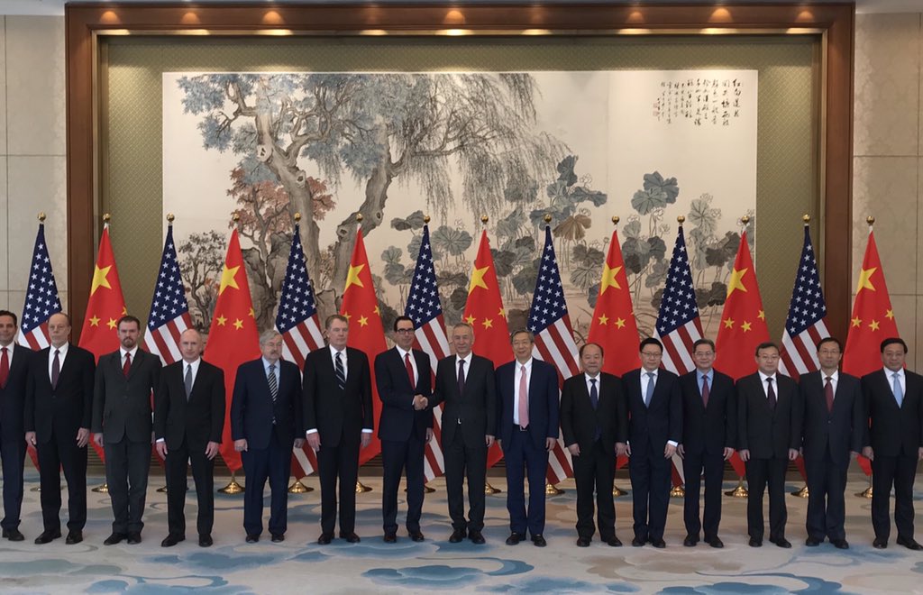 Délégations américaine et chinoise lors des négociations commerciales